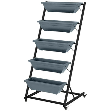 Plantenrek met 5 bloembakken - Plantenladder | Kleur: Grijs | Afmetingen: 65x67x145 cm