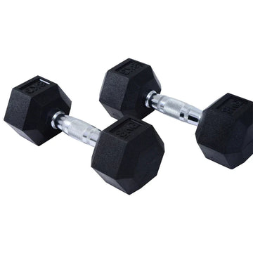 Hexagonale dumbbells 2 stuks - Rubberen halters | Kleur: Zwart | Afmetingen: 10.5x10.5x7.2 cm
