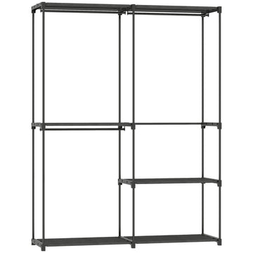 Draagbaar kledingrek met stoffen planken | Kleur: Zwart | Afmetingen: 43x142x185 cm