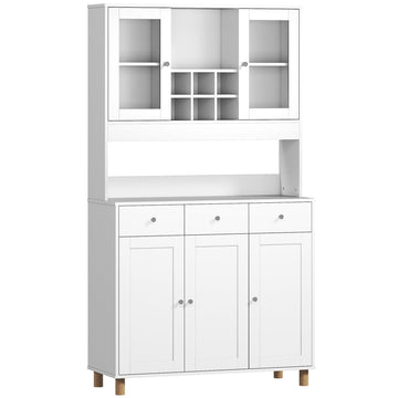 Keukenkast 180 cm met glazen deuren en verstelbare planken | Kleur: Wit | Afmetingen: 100x40x180 cm