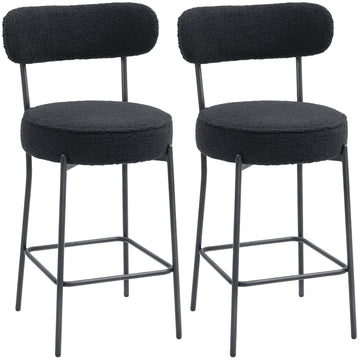 Set van 2 zwarte barkrukken met rugleuning | Kleur: Zwart | Afmetingen: 49x52x95 cm