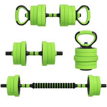 4-in-1 verstelbare dumbbellset 20 kg met barbell, kettlebell en push-up | Kleur: Groen