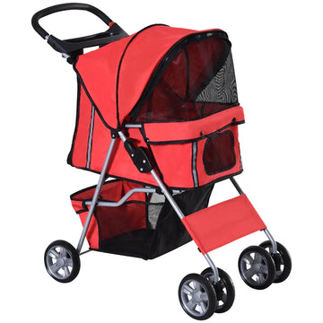 Hondenbuggy voor kleine honden | Kleur: Rood | Afmetingen: 45x75x97 cm