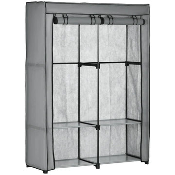 Stoffen kledingkast met 2 roedes en 4 planken | Kleur: Lichtgrijs | Afmetingen: 118x49x170 cm