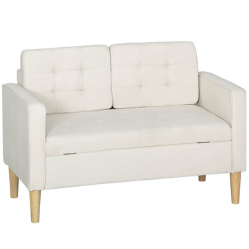 2-zitsbank met opbergruimte - Knoopstiksels | Kleur: Wit | Afmetingen: 117x62x78 cm