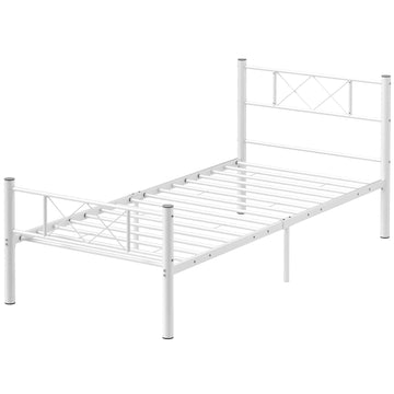Eenpersoonsbedframe met hoog hoofdbord en opbergruimte | Kleur: Wit | Afmetingen: 208x96x88 cm