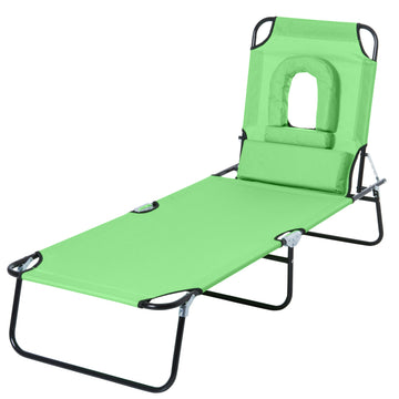 Opvouwbaar zonnebed met leesvenster en kussens | Kleur: Groen | Afmetingen: 58x187x36 cm