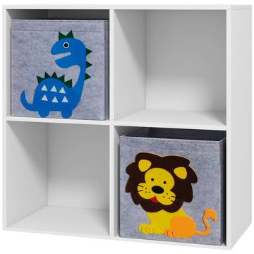 Kinderopbergkast met 4 vakken en 2 laden | Kleur: Wit, grijs | Afmetingen: 61.8x29.9x61.8 cm