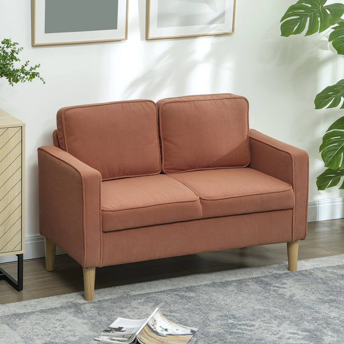 2-Sitzer Sofa mit Stauraum und Holzfüßen | Farbe: Rosa | Maße: 117x63x79 cm