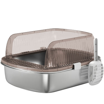 RVS kattenbak met hoge rand en schep | Kleur: Kohlegrau | Afmetingen: 42x53x27 cm