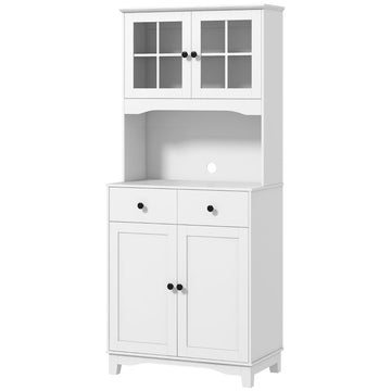 Keukenkast met glazen deuren en laden | Kleur: Wit | Afmetingen: 74.5x40x172 cm