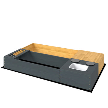 Houten zandbak met zitbank en wasbak | Kleur: Geel | Afmetingen: 90x150x19,5 cm