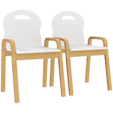 Kinderstoelen set 2 stuks verstelbaar | Kleur: Wit, bruin | Afmetingen: 34x39x49,5/53,5/57,5/61,5 cm