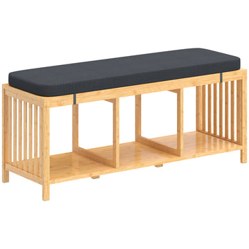 Bamboe schoenenbank met zitkussen | Kleur: Natuurhout | Afmetingen: 102x33x45 cm