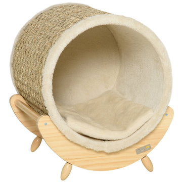 Kattenhuisje met krabplank en kussen | Kleur: Kaki/naturel/beige | Afmetingen: 38x41x43 cm