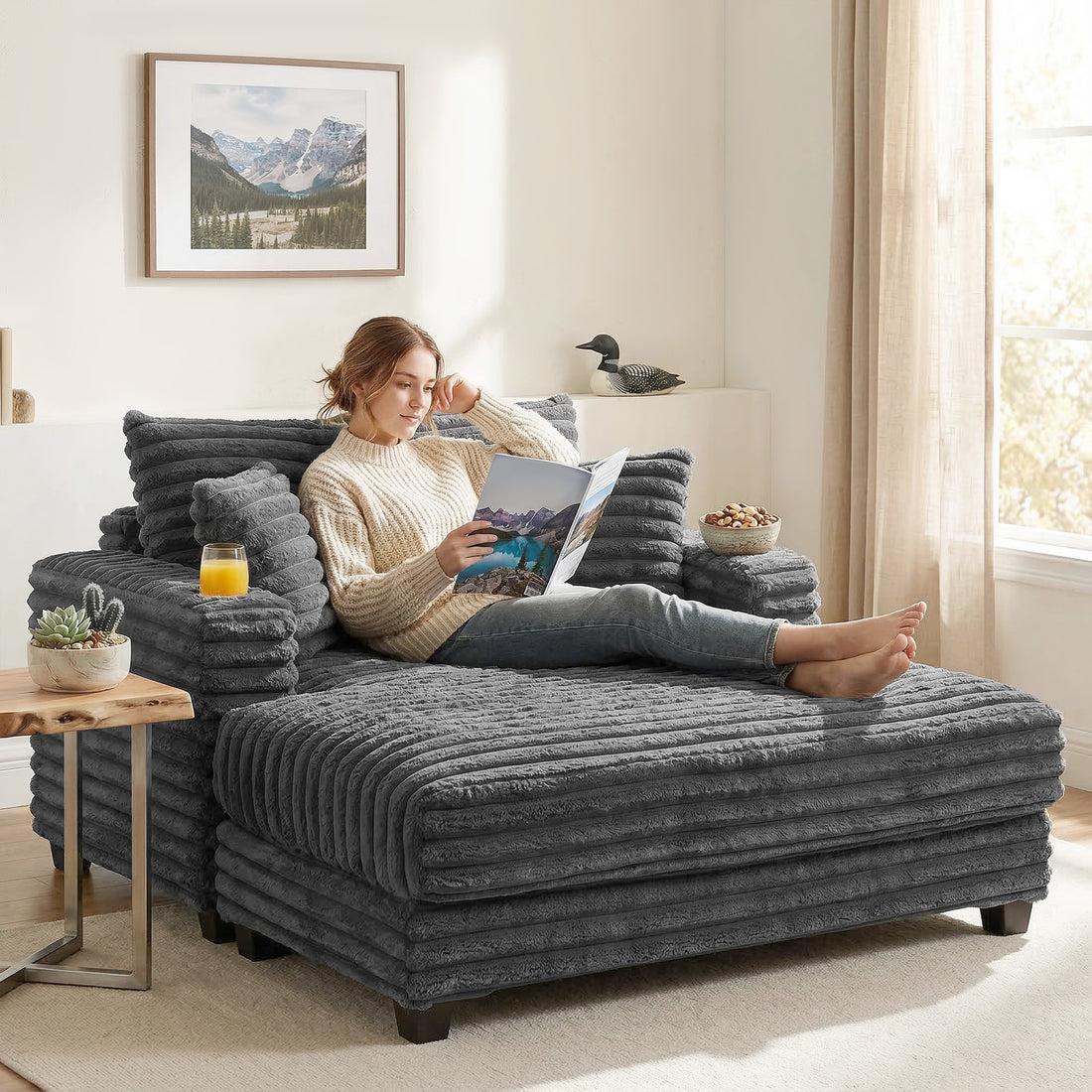 2-zits slaapbank met chaise longue | Kleur: Grijs | Afmetingen: 134x151x89 cm