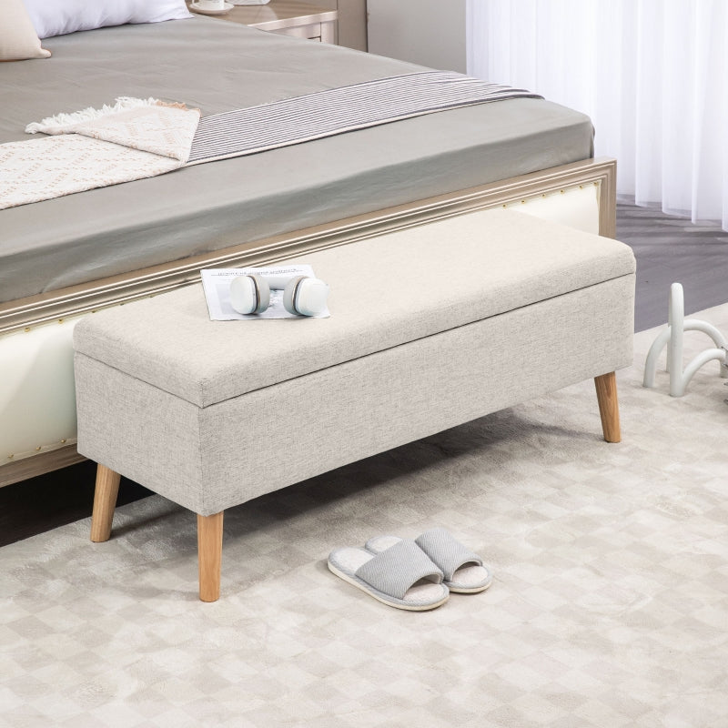 Gestoffeerde opbergbank met opbergkist - Zitbank | Kleur: Beige | Afmetingen: 110x39x45 cm