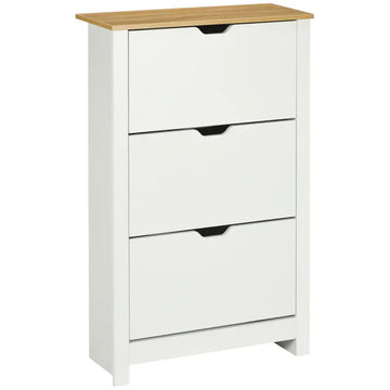Schoenenkast met 3 kleppen - Schoenenopberger | Kleur: Wit+Naturel | Afmetingen: 72x26x112 cm
