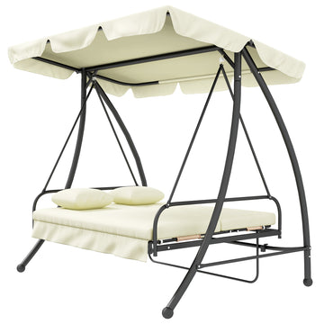 Hollywoodschommel voor 3 personen met ligfunctie | Kleur: Wit | Afmetingen: 200x125x170 cm
