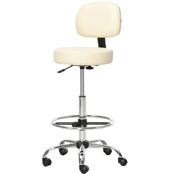 Verstelbare barkruk met rugleuning en wielen | Kleur: Beige | Afmetingen: 56x57x104-127 cm