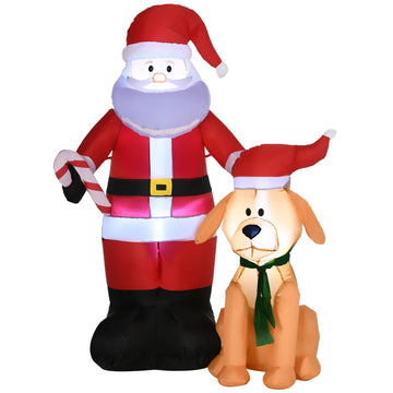 Opblaasbare kerstdecoratie Kerstman met hond | Kleur: Rood | Afmetingen: 80x117x157 cm
