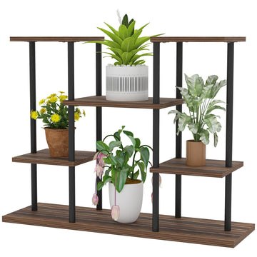 4-laags plantenstandaard - Plantenrek | Kleur: Zwart, bruin | Afmetingen: 24x80x61,5 cm