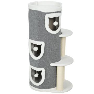 Kattenboom met 3 niveaus en 3 slaapplaatsen | Kleur: Grijs | Afmetingen: 36x50x101 cm
