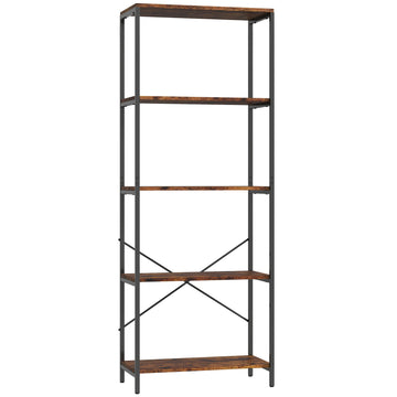 5-laags metalen boekenkast met melamine afwerking | Kleur: Bruin | Afmetingen: 79x35x161 cm