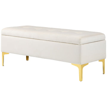 Opbergbank met fluwelen bekleding en gouden poten | Kleur: Beige | Afmetingen: 44x120x44.5 cm