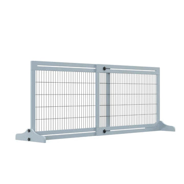 Verstelbaar hondenhek 104-183 cm, vrijstaand | Kleur: Blauwgrijs | Afmetingen: 104-183x36x69 cm