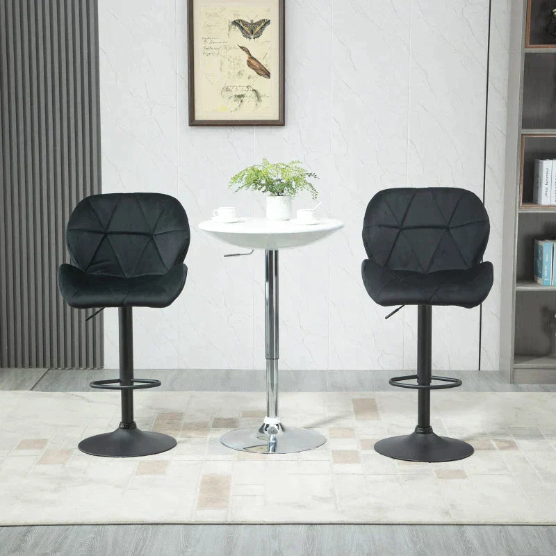 2 drehbare Barhocker | Farbe: Schwarz | Abmessungen: 51,5x57,5x93-114,5 cm