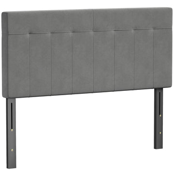 Verstelbaar grijs hoofdbord met fluweel | Kleur: Grijs | Afmetingen: 140x10x106/116/126 cm