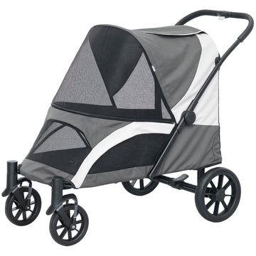 Opvouwbare hondenbuggy voor grote honden - 30 kg | Kleur: Grijs | Afmetingen: 67x124x100 cm