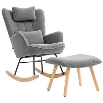 Grijze schommelstoel met houten poten | Kleur: Grijs | Afmetingen: 70.5x101.5x99.5 cm