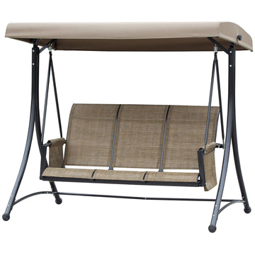 3-zits Hollywoodschommel met verstelbaar zonnedak | Kleur: Bruin, zwart | Afmetingen: 196x128x172 cm