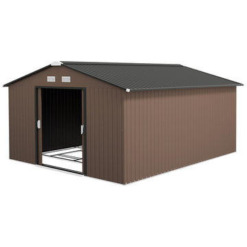 Metalen tuinhuisje voor tuingereedschap | Kleur: Bruin-zwart | Afmetingen: 386x340x200 cm