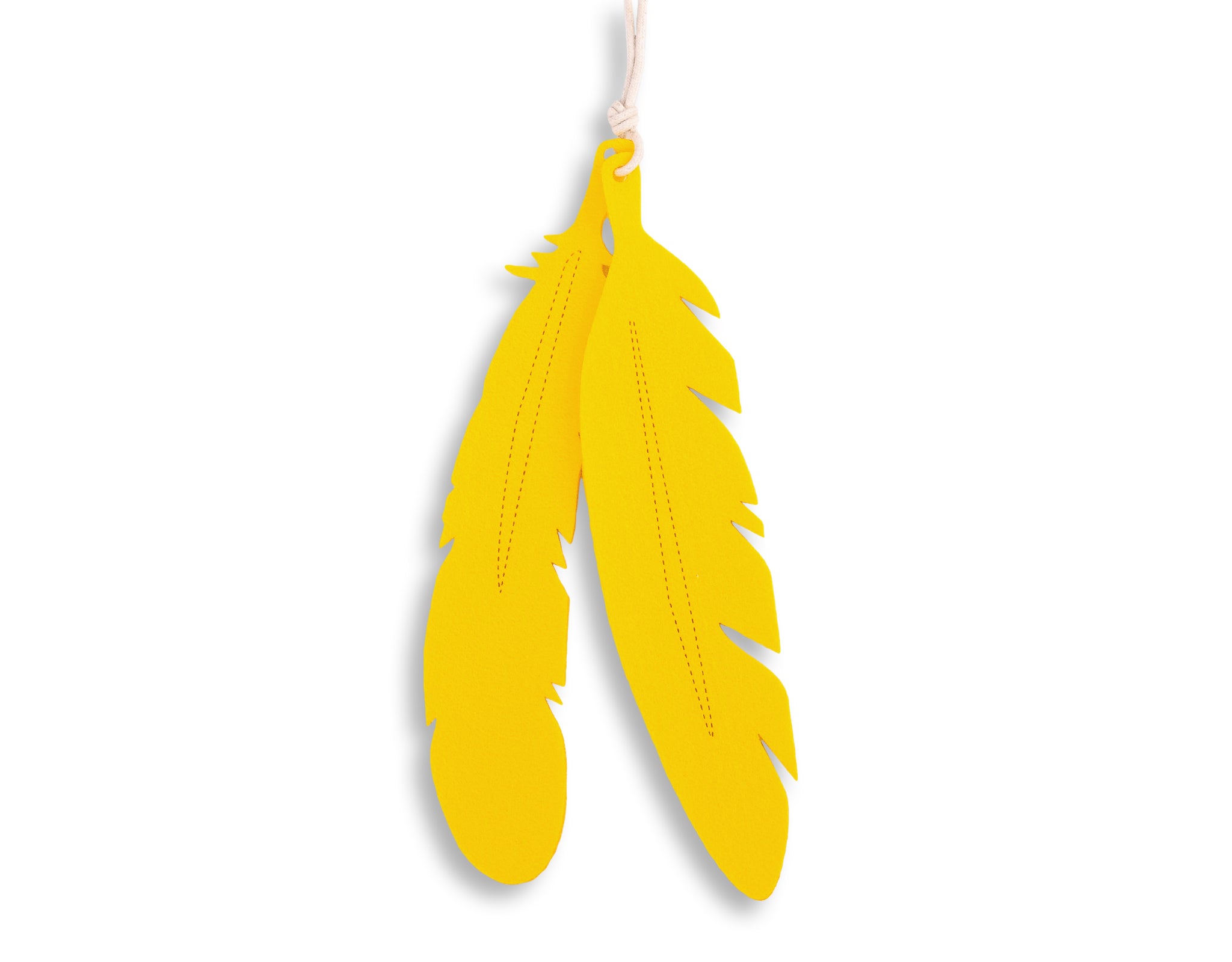 Set med 2 filtfjädrar - dekoration - robust och hållbar filt, gula hängen