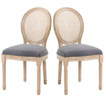 Set van 2 gewatteerde rattanlook eetkamerstoelen | Kleur: Grijs | Afmetingen: 49x56x96 cm