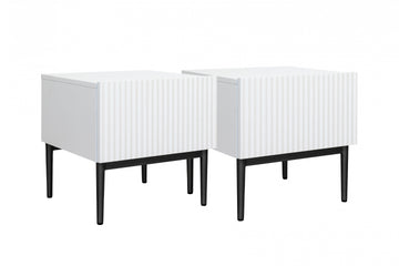 Set van 2 Nicole nachtkastjes met lade en metalen poten | Mat wit | 46x45x45 cm