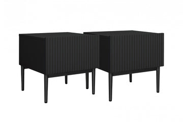 Nicole nachtkastjeset 2-delig – Matzwart MDF met metalen poten | Kleur: Zwart | Maat: 46x45x45 cm