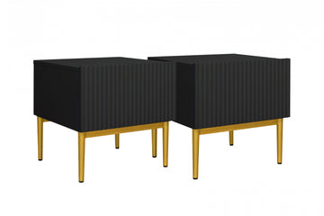 Nicole Nachtkastjeset 46 cm - Matzwart met Gouden Poten | Set van 2 | 46x45x45 cm
