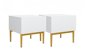 Set van 2 nachtkastjes Nicole - Mat wit met gouden metalen poten | Kleur: Mat wit | Maat: 46x45x45