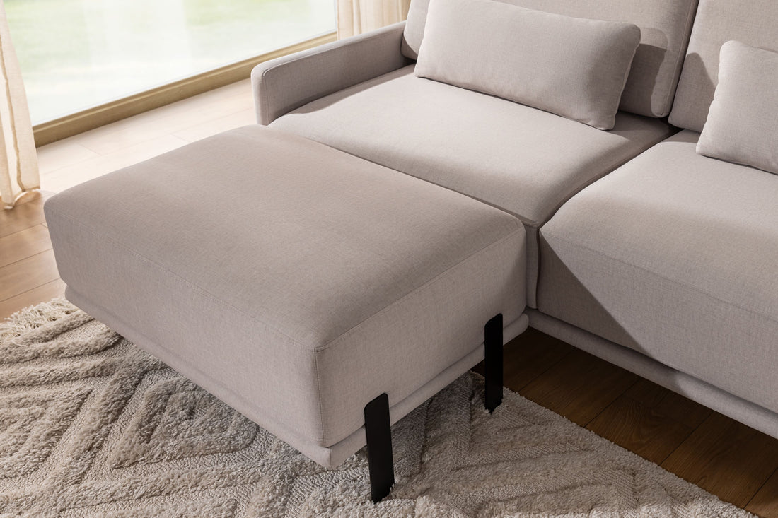 Meloria Loungeset met Bank en Poef – Comfortabele Woonkamermeubels | Kleur: Neutraal | Afmeting: