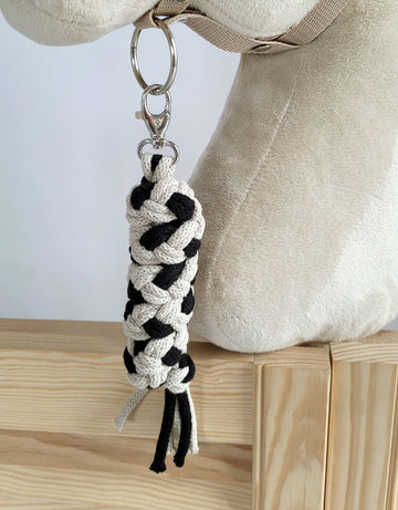 Teugel voor Hobby Horse – handgemaakte leidsel – zachte grip, hypoallergeen, zwart-beige