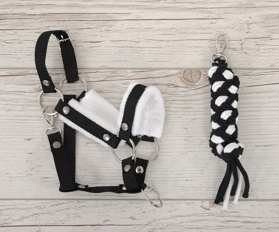 Set grimma A3 med fluffig och snörlina - hästsele - justerbar och bekväm