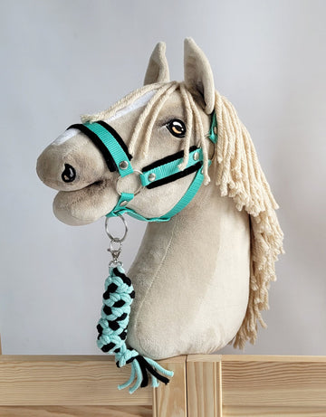 Grimmaset för hobbyhäst - hästgrimma - justerbart och allergivänligt rep, svart-mint