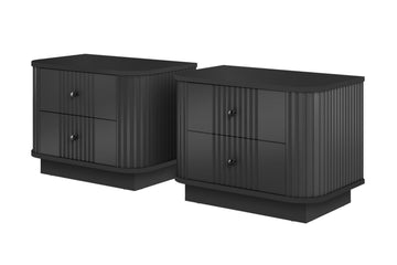 Set Vesper nachtkastjes met 2 lades en sokkel - Mat zwart | 56x43x38 cm | 2 stuks
