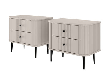 Vesper nachtkastjeset 56 cm met 2 lades – Kasjmier met zwarte poten | Kleur: Kasjmier