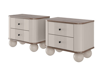 Vesper nachtkastjeset met soft-close lades, kasjmier, walnoot & zwart | Kleur: Kasjmier, Walnoot,