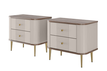 Vesper nachtkastjeset 56 cm – Kasjmier & Walnoot met Gouden Poten | Kleur: Kasjmier/Walnoot/Goud